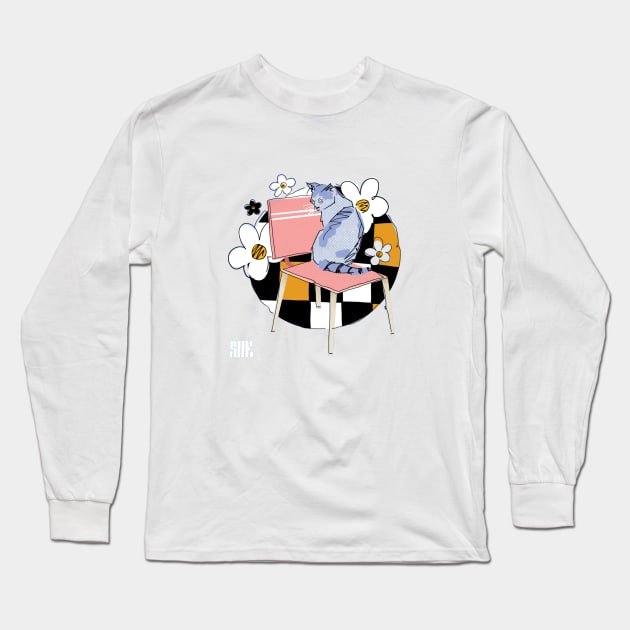 Kitty contemplating Long Sleeve T-Shirt by sheltonartco